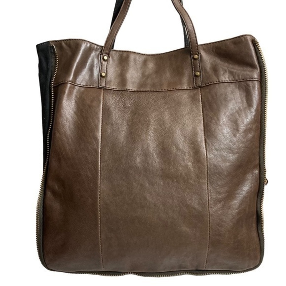 J. Crew Brimfield Brown Leather Tote Shoulder Bag Expandable unisex
